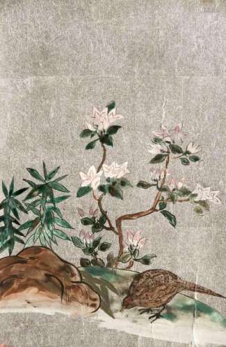 A Japanese Mid-20th-century brush painting on silver
