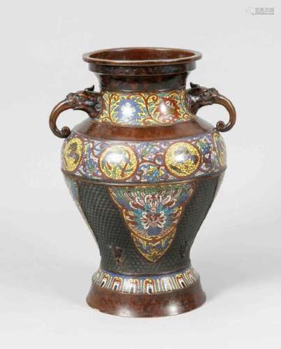 Asiatische Balustervase, 19. Jh., Bronze mit