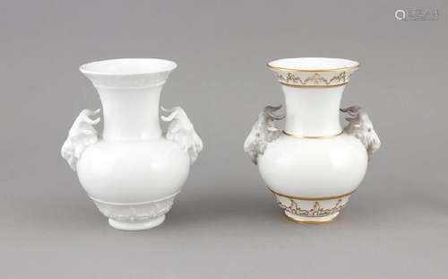 Two vases with goat heads, KPM Berlin, marks 1962-92,