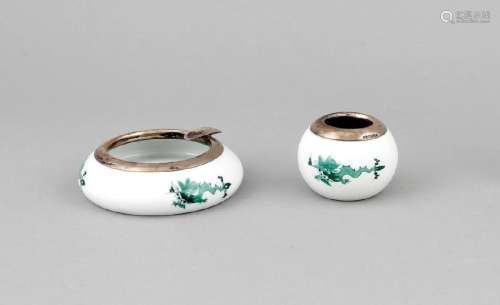 Two pieces of Meissen with sterling silver mount,