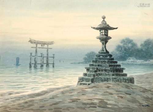 A Japanese watercolour by Koshi Goto (1893-1929), coast