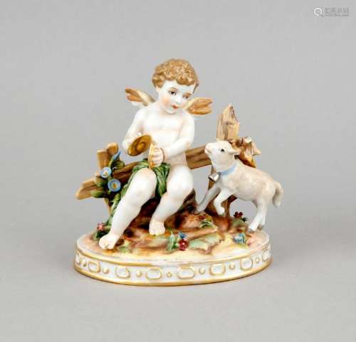 A figure group of a musical putto with chinos next to a