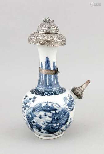 A blue-and-white silver-mounted Chinese Ghendi vase