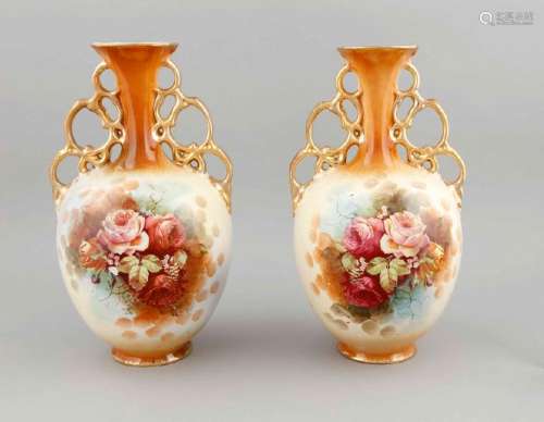 A pair of vases, England, c. 1900, ceramics, polychrome