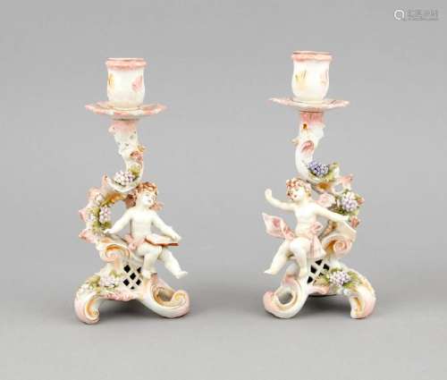 A Pair of candelabra with putti, Sitzendorf, Thuringia,