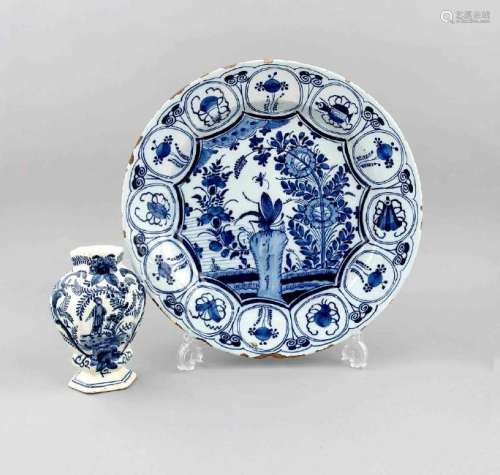 A vase and a plate, Delft, Holland, 18th century, large