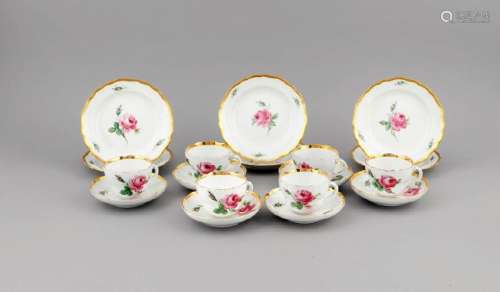 Six place settings, 18 pcs., Meissen, Knauff cross