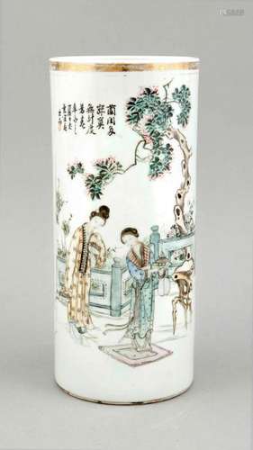 A Mid-20th century Chinese famille rose cylinder vase,