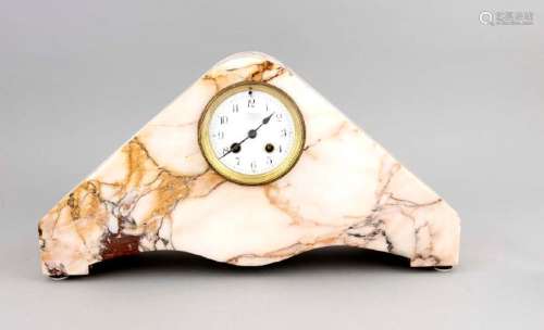 Art Deco table clock, in red / brown marble, France