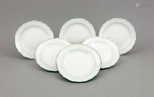 Sechs Kuchenteller, Meissen, Marke 1924-34, 1. W., Form