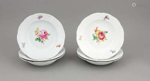 Sechs tiefe Teller, Meissen, Marke 1924-34, 2. W., Form