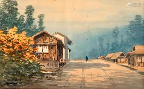 A Japanese watercolour from the 19th/20th c., signed