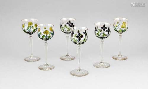 Six Jugendstil glasses around 1900, Theresienthal, form