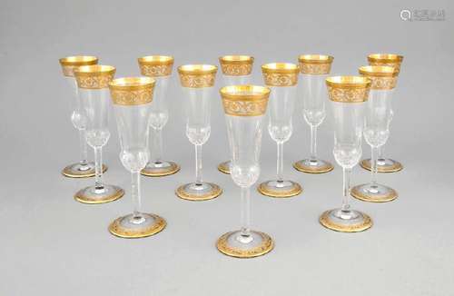 Twelve French Champagne glasses, 20th c., Cristallerie