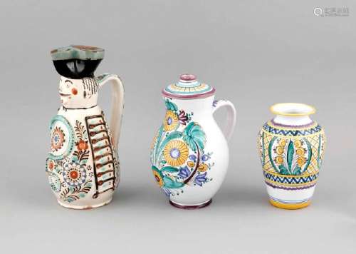 Three tankards, ceramics, 20th c., a Mischka-tankard,