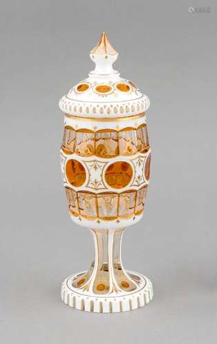 A lidded goblet, 20th c., clear glass, predominantly