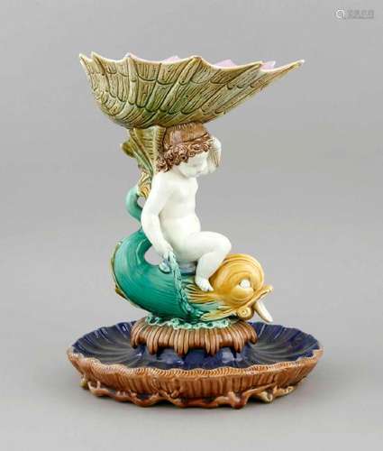 A ceramic centre piece, 20th century, Putto on a