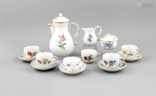 A 14-piece coffee set for 6 persons, Meissen, after