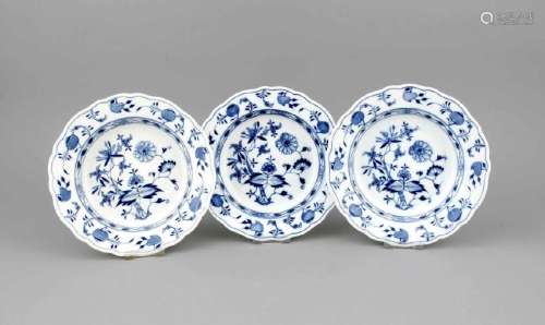 Three soup plates, Meissen, mark 1850-1924, second