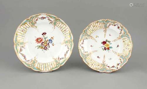 Two plates, KPM Berlin, 1767, from the Green Dinner