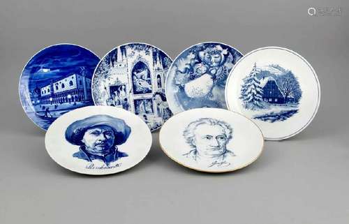 Sechs Wandteller, Meissen, 1970-80er Jahre, glatte