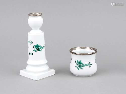 Two pieces Meissen with sterling silver mount, mark