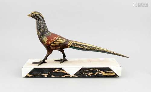 Art Deco sculptor around 1920, walking pheasant, brass