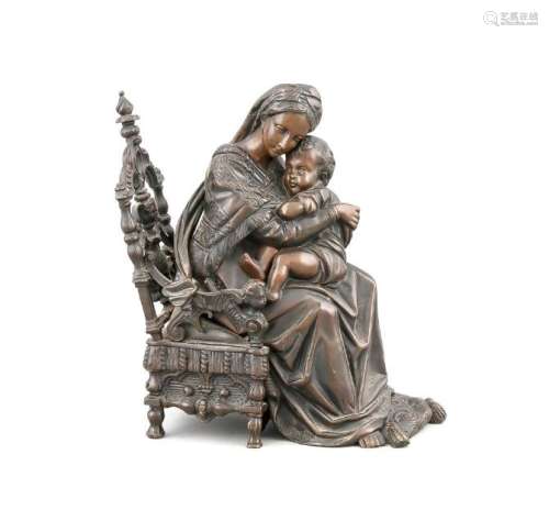 Fr. 19th century sculptor, enthroned Madonna and Child