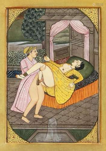 An Indian erotic miniature, presumably 19th c., painted
