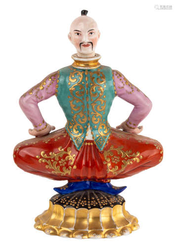 A RUSSIAN PORCELAIN PERFUME BOTTLE IN THE FORM OF MONGOLIAN MAN, GARDNER PORCELAIN FACTORY