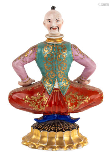 A RUSSIAN PORCELAIN PERFUME BOTTLE IN THE FORM OF MONGOLIAN MAN, GARDNER PORCELAIN FACTORY