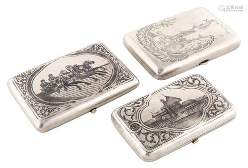 A GROUP OF THREE RUSSIAN SILVER CIGARETTE CASES, EARLY 20TH CENTURY