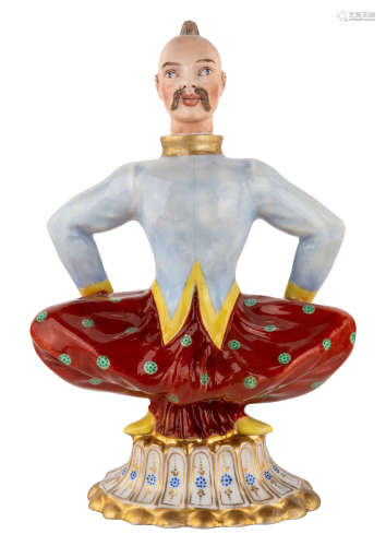 A RUSSIAN PORCELAIN PERFUME BOTTLE IN THE FORM OF MONGOLIAN MAN, PRIVATE PORCELAIN FACTORY