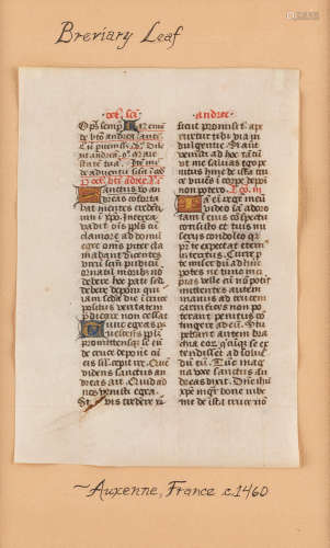 A FRENCH AUXERRE BREVIARY LEAF, C. 1460