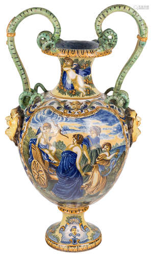 AN ITALIAN FAIENCE AMPHORA, 17TH CENTURY