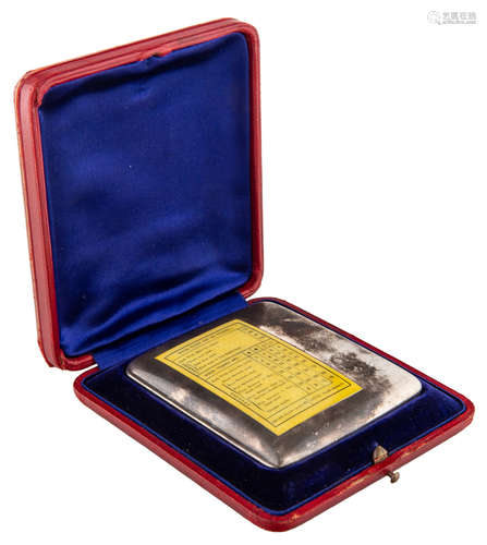 AN ENGLISH SILVER AND ENAMEL ROYAL PRESENTATION BRIDGE SCORING CIGARETTE CASE, SHEFFIELD, CIRCA 1907