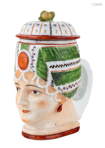 A RUSSIAN PORCELAIN FIGURAL MUG IN THE FORM OF AN OTTOMAN TURK WOMANÕS HEAD, POPOV PORCELAIN FACTORY