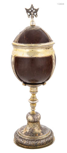 A RUSSIAN GILT SILVER AND COCONUT COVERED DRINKING CUP, MOSCOW, 1759