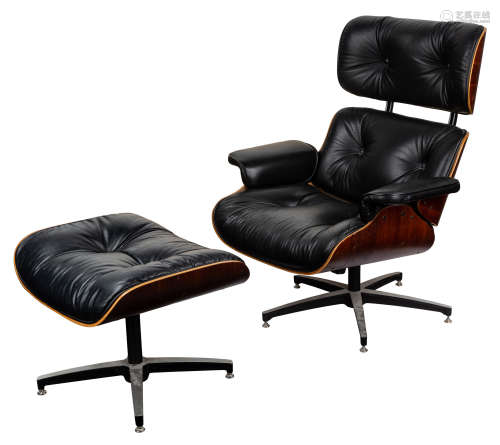 AFTER CHARLES AND RAY EAMES (AMERICAN 1907-1978 AND 1912-1988), LOUNGE CHAIR AND OTTOMAN
