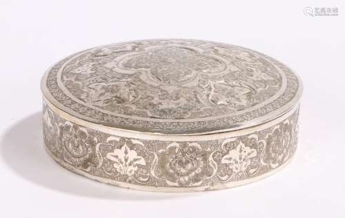 Indian silver box, the domed top heavily decorated with flowers and scrolls with a conforming