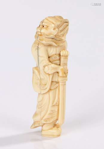 Japanese Edo period netsuke, the ivory netsuke depicting Shoki, the demon queller, with flowing