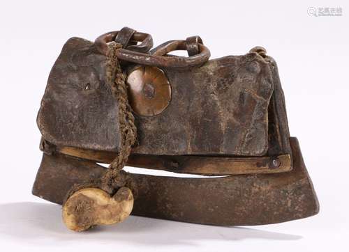 19th Century Tibetan tinder/flint strike, with a vertebrae to the cord above the leather and steel