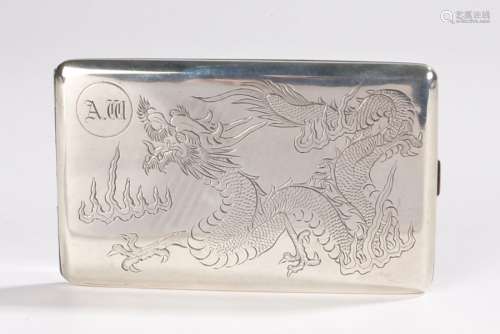 Chinese silver cigarette case, the case engraved with a dragon, stamp to the interior CK 90
