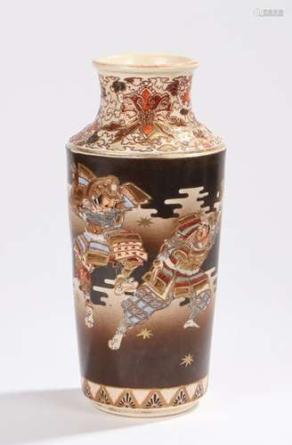 Satsuma vase, with scroll and foliate decorated tapering neck, the body with depictions of warriors,