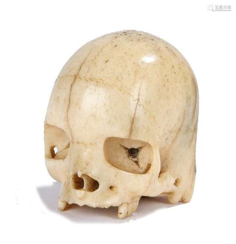 Japanese Edo period antler skull, momento mori model of a skull, 4.5cm high