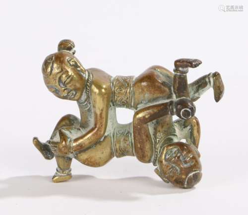Indian bronze figural group, two reclining figures, 7cm long