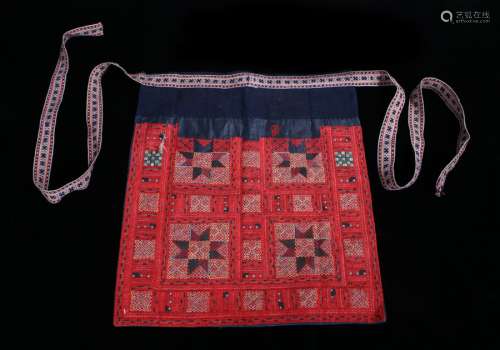 Chinese apron, with all over stitched decoration, 36cm wide