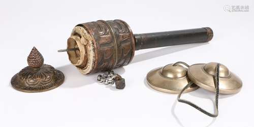 Late 19th Century Buddhist prayer wheel of conventional form and containing prayers, possibly