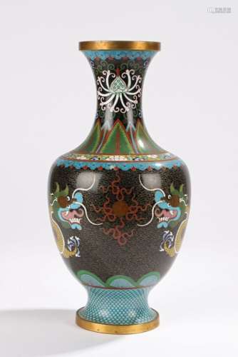 Chinese cloisonne vase, decorated with leaf and flower design with trailing dragons to the body,