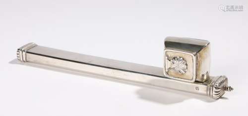 Ottoman silver plated scribes divit, the pen case with a shell capped lid to the ink container
